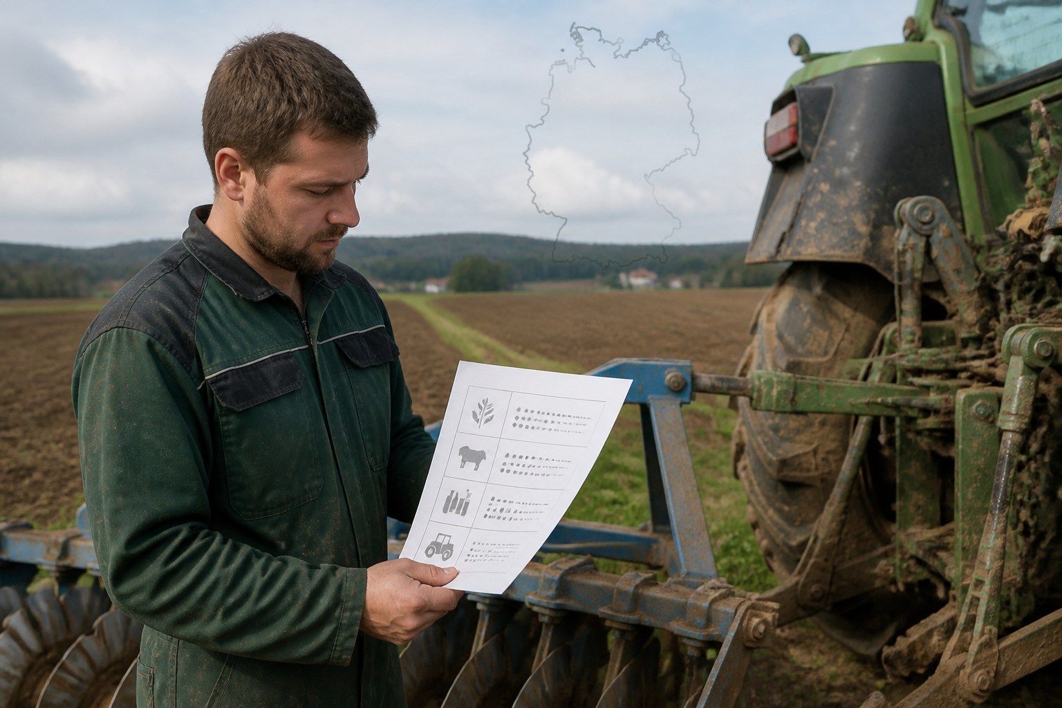 Bewerber für landwirtschaftliche Tätigkeiten bei der Prüfung seiner Berufserfahrung neben Geräten